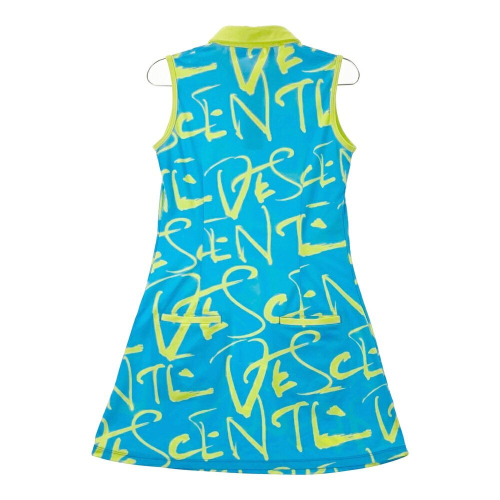 DESCENTE GOLF デサントゴルフ ×万美collection ノースリーブワンピース 総柄 ブルー系 M 【中古】ゴルフウェア レディース