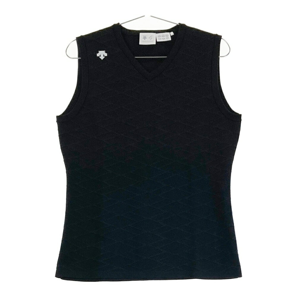 DESCENTE GOLF デサントゴルフ ニットベスト 総柄 ブラック系 L 【中古】ゴルフウェア レディース