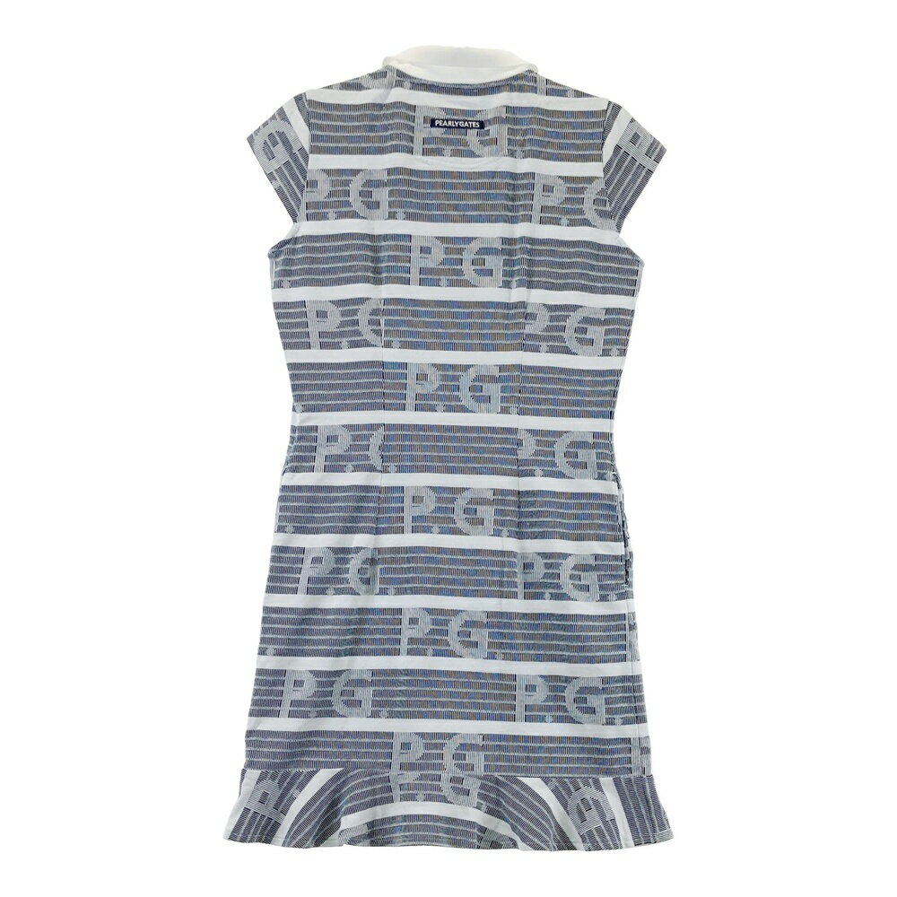 PEARLY GATES パーリーゲイツ 半袖ワンピース ロゴ ボーダー総柄 ネイビー系 0 【中古】ゴルフウェア レディース