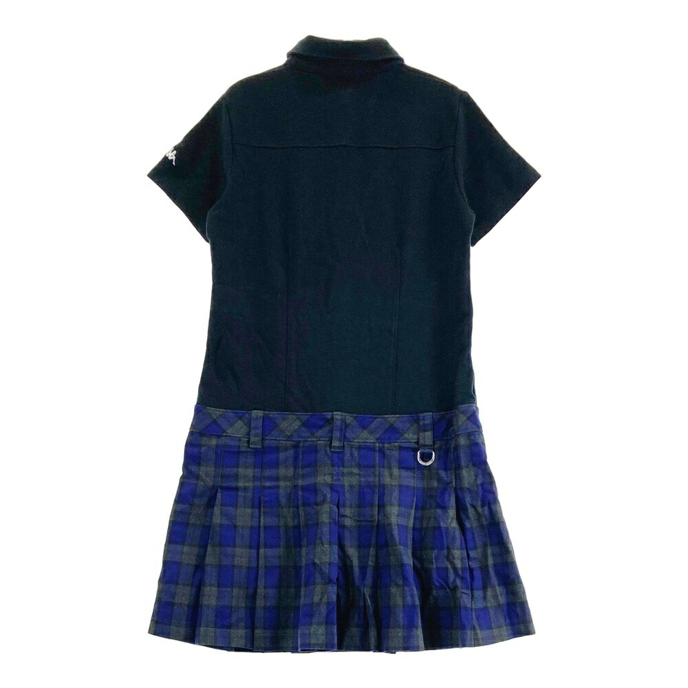 KAPPA GOLF カッパゴルフ ウール混 半袖ワンピース チェック柄 ネイビー系 M 【中古】ゴルフウェア レディース