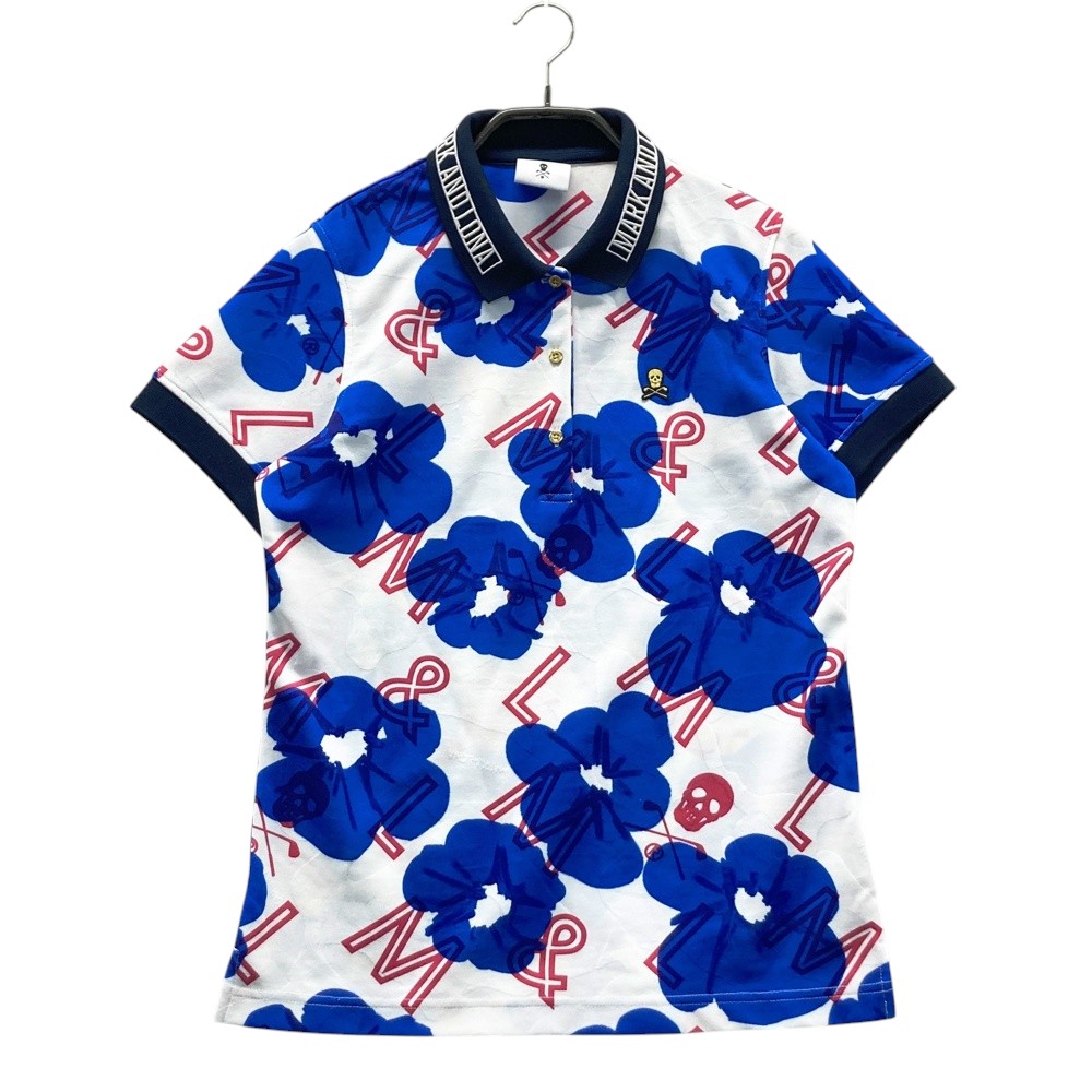 MARK&LONA マークアンドロナ 半袖ポロシャツ カモフラ 総柄 ホワイト系 38 【中古】ゴルフウェア レデ..