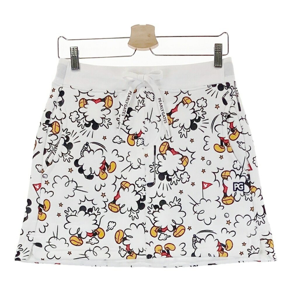 PEARLY GATES パーリーゲイツ ×Disney 055-1234030 裏起毛 スウェットスカート ミッキー 総柄 ホワイト系 1 【中古】ゴルフウェア レディース