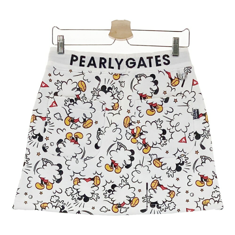 PEARLY GATES パーリーゲイツ ×Disney 055-1234030 裏起毛 スウェットスカート ミッキー 総柄 ホワイト系 1 【中古】ゴルフウェア レディース