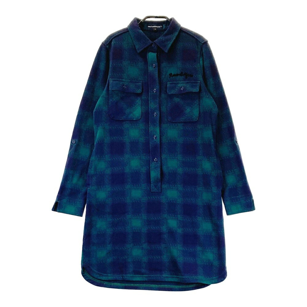 ROSASEN ロサーセン 045-61840 長袖ワンピース オンブレーチェック柄 グリーン系 M 【中古】ゴルフウェア レディース