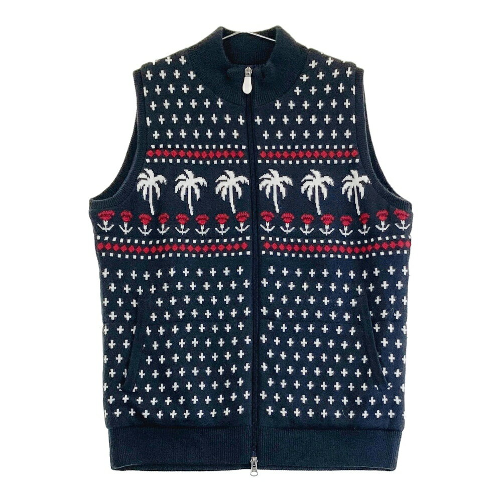 CALLAWAY キャロウェイ 中綿 ニット ジップベスト 総柄 ネイビー系 L 【中古】ゴルフウェア レディース