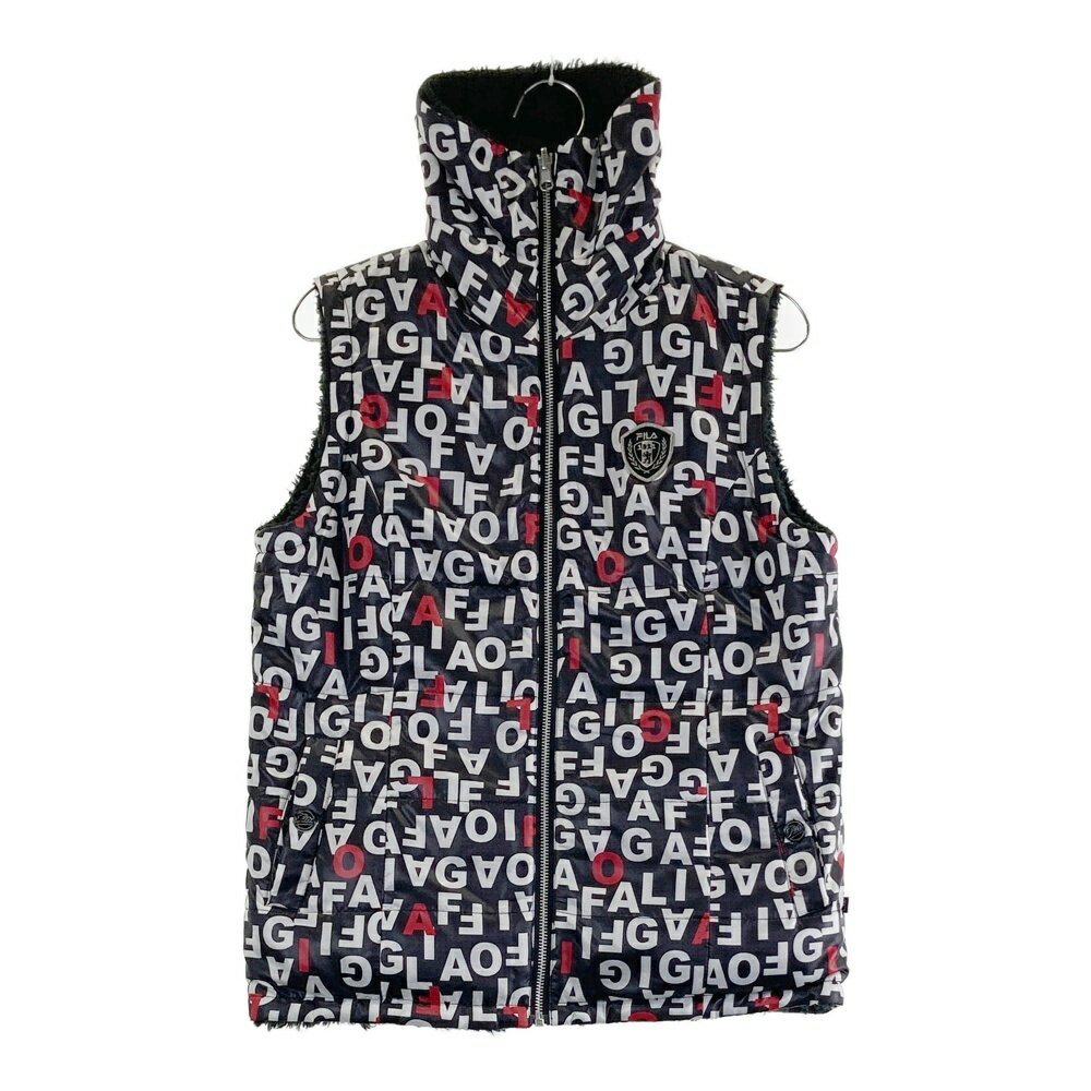 FILA GOLF フィラゴルフ リバーシブル 中綿 ボアフリース切替ベスト 総柄 ブラック系 M 【中古】ゴルフウェア レディース