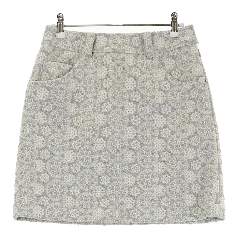 ZOY ゾーイ 裏地付スカート ウール混 総柄 グレー系 36 【中古】ゴルフウェア レディース