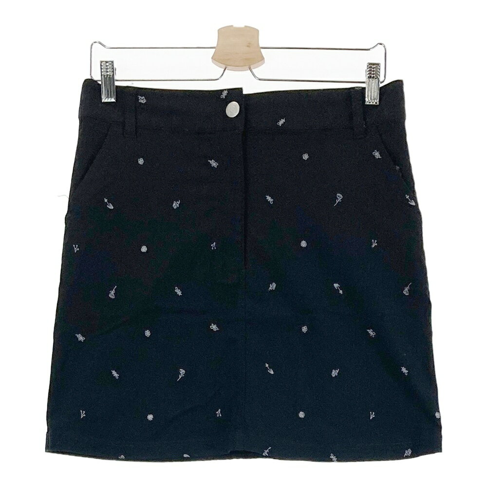 marie claire sport マリクレール スポール ストレッチスカート 刺繍 総柄 ブラック系 LL 【中古】ゴルフウェア レディース