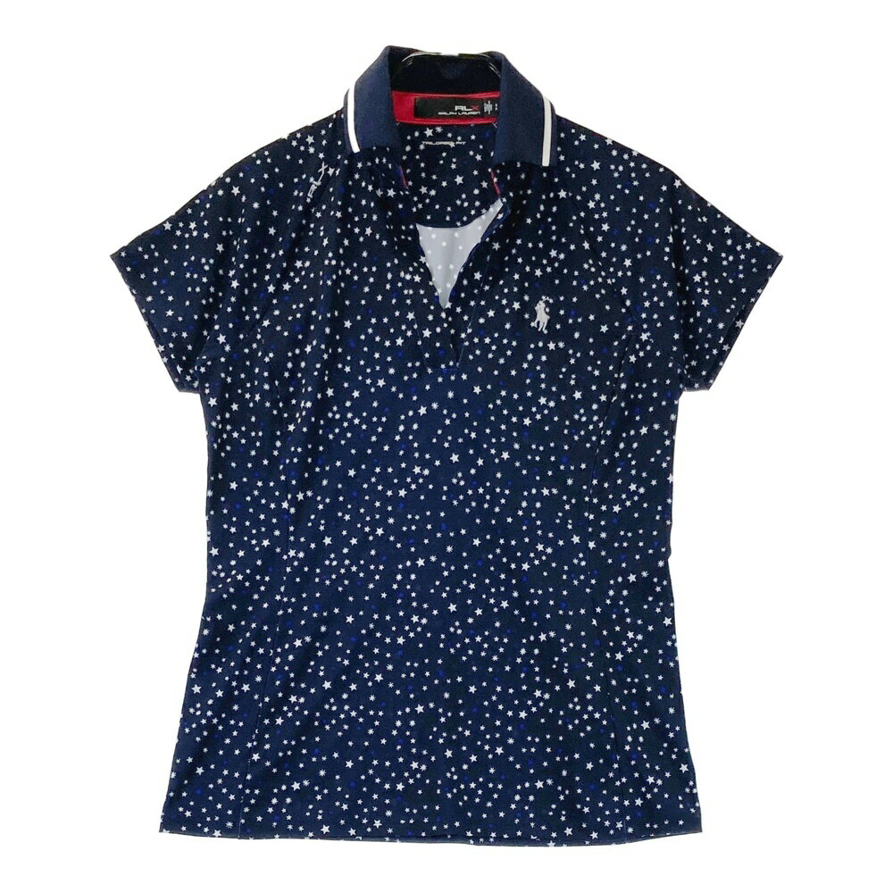 RLX ラルフローレン ; スカラップ 半袖スキッパー ポロシャツ 星柄 ネイビー系 S 【中古】ゴルフウェア レディース