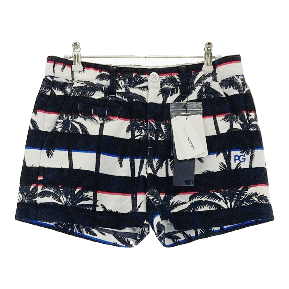 PEARLY GATES パーリーゲイツ 055-1232608 ショートパンツ パイル地 ヤシの木 ボーダー柄 ブラック系 1..