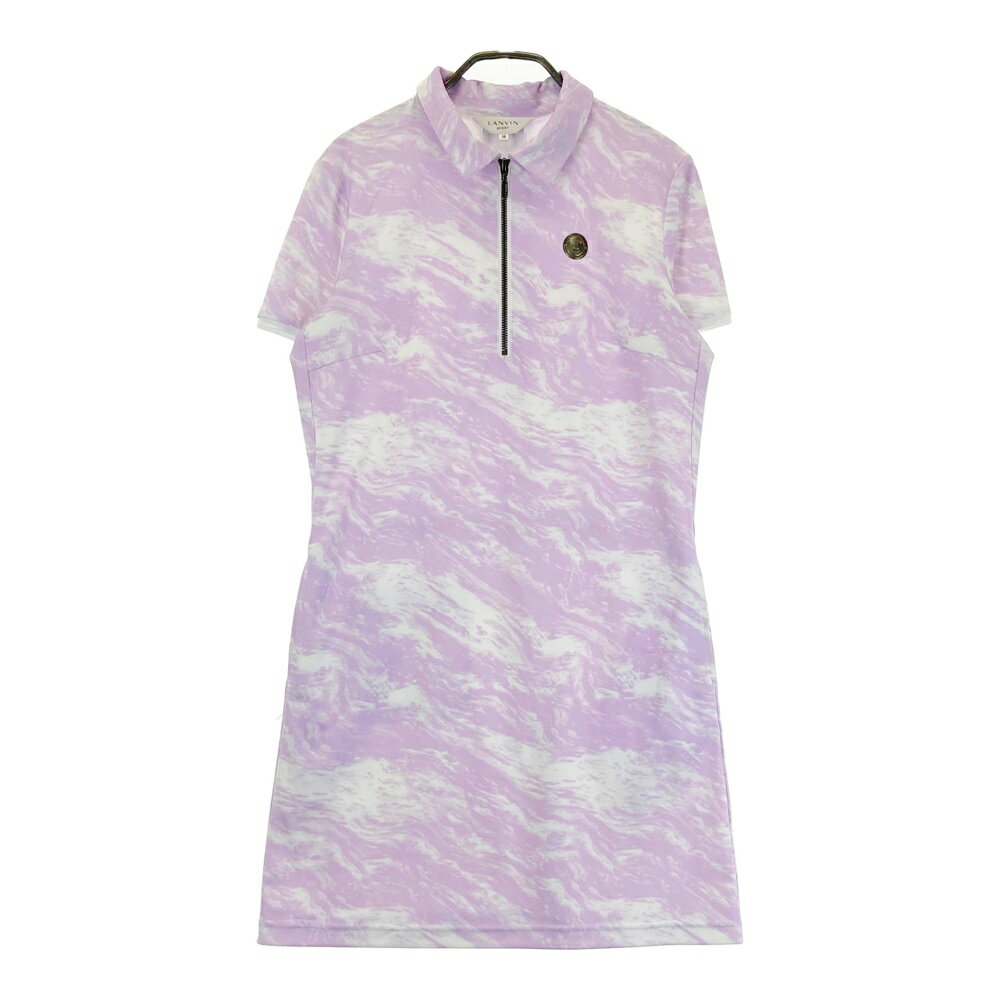 LANVIN SPORT ランバン スポール ハーフジップ 半袖ワンピース 総柄 パープル系 38 【中古】ゴルフウェア レディース