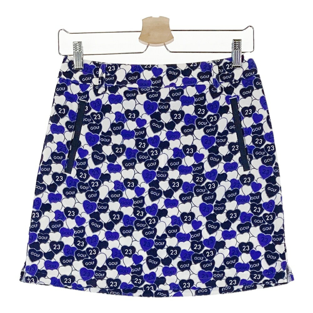 23区GOLF ニジュウサンクゴルフ ; ストレッチスカート ハート総柄 ホワイト系 1 【中古】ゴルフウェア レディース