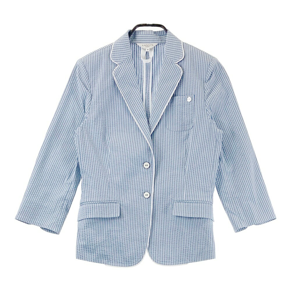 LANVIN SPORT ランバン スポール テーラードジャケット シアサッカー ストライプ柄 ブルー系 38 【中古】ゴルフウェア レディース