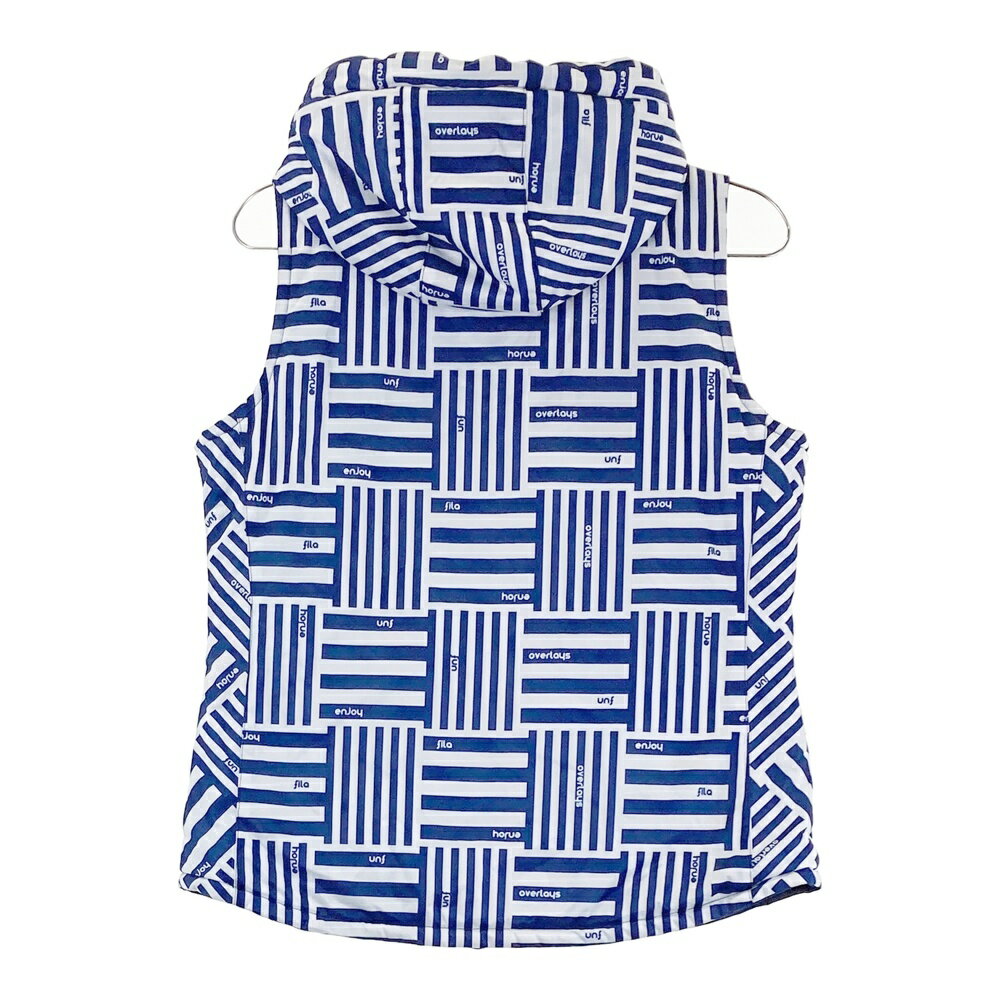 FILA GOLF フィラゴルフ ; フード付 リバーシブル 中綿 ジップベスト 総柄 ネイビー系 M 【中古】ゴルフウェア レディース