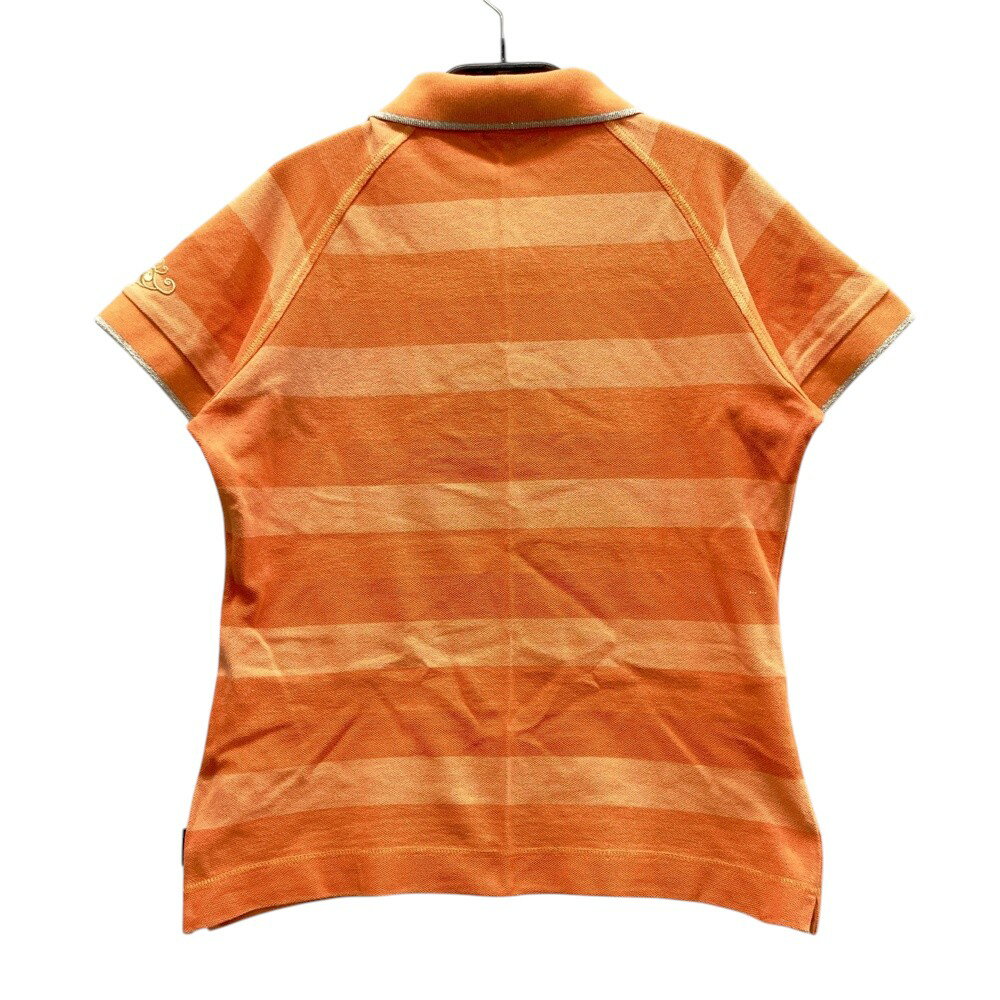 DANCE WITH DRAGON ダンスウィズドラゴン ハーフジップ 半袖ポロシャツ ボーダー柄 オレンジ系 2 【中古】ゴルフウェア レディース