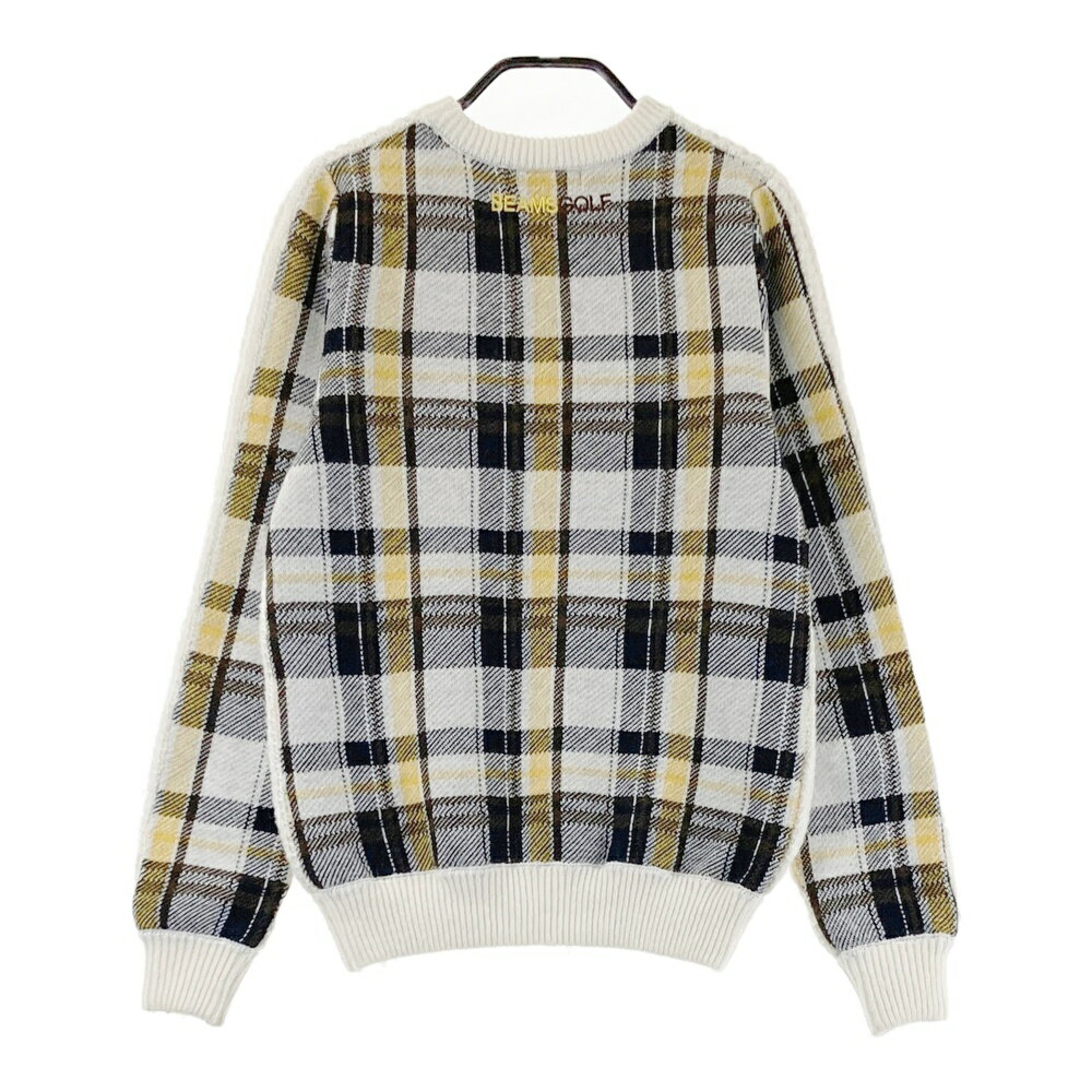 BEAMS GOLF ビームスゴルフ ウール混 裏地付 ニットセーター タータンチェック柄 ホワイト系 S 【中古】ゴルフウェア レディース