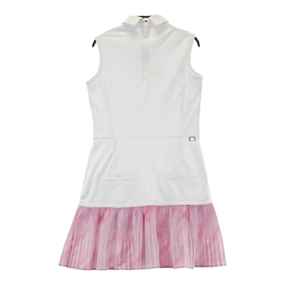 DESCENTE GOLF デサントゴルフ ノースリーブ ワンピース ラインストーン タイダイ柄 ホワイト系 S 【中古】ゴルフウェア レディース