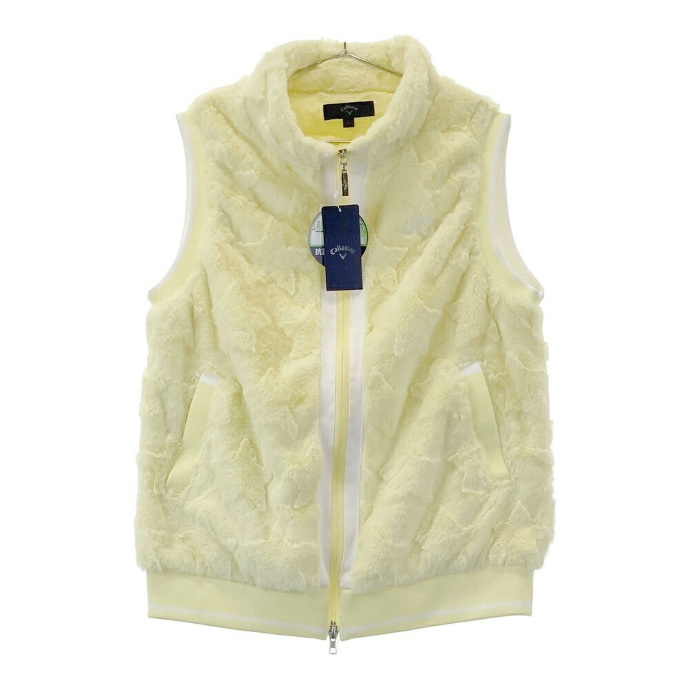 CALLAWAY キャロウェイ ファー ジップベスト 星　総柄 イエロー系 L 【中古】ゴルフウェア レディース