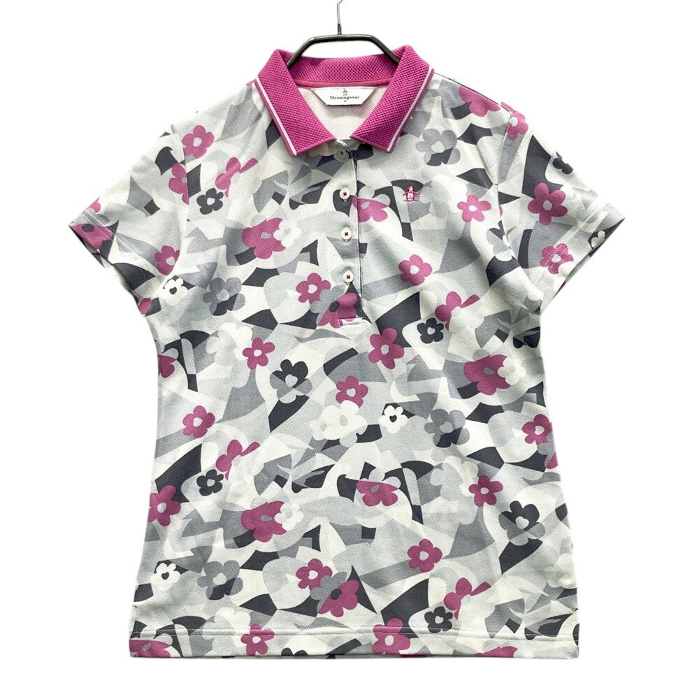 MUNSING WEAR マンシングウェア 半袖ポロシャツ 花総柄 グレー系 M 【中古】ゴルフウェア レディース