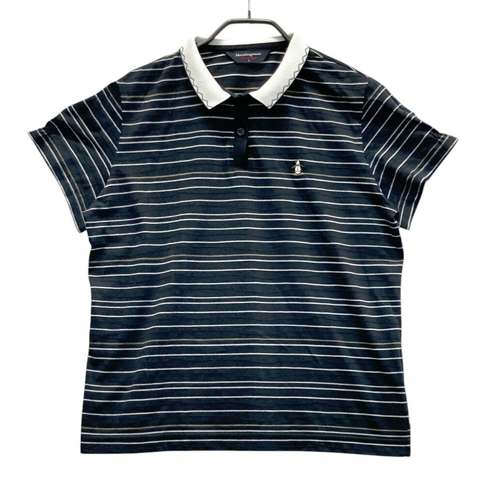 MUNSING WEAR マンシングウェア 半袖ポロシャツ ボーダー柄 ブラック系 L 【中古】ゴルフウェア レディース