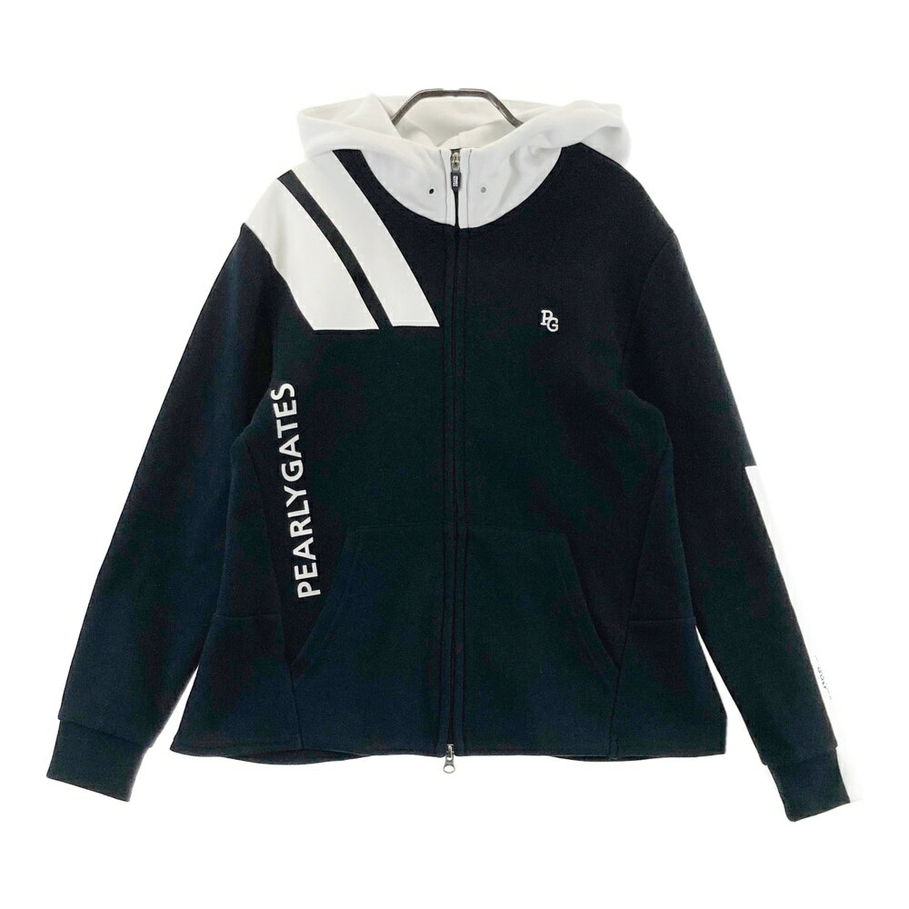 PEARLY GATES パーリーゲイツ フード付 長袖ジップジャケット ブラック系 1 【中古】ゴルフウェア レディース