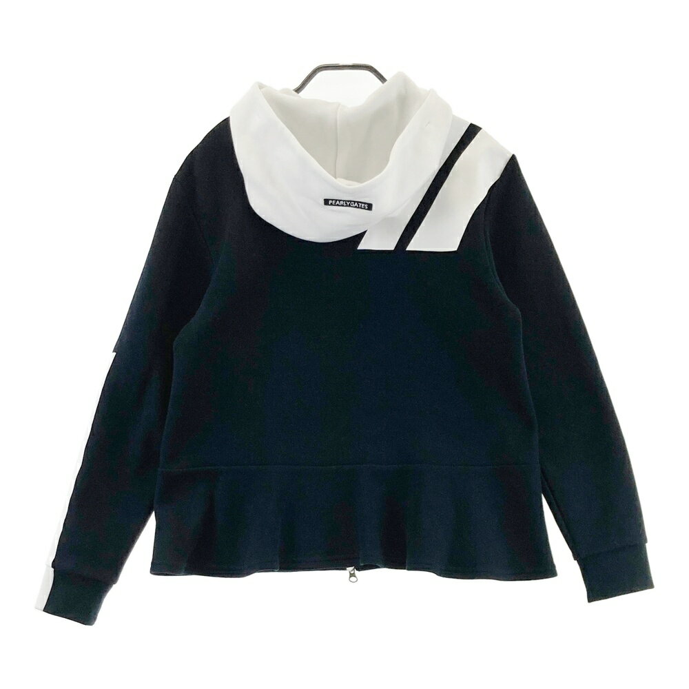 PEARLY GATES パーリーゲイツ フード付 長袖ジップジャケット ブラック系 1 【中古】ゴルフウェア レディース