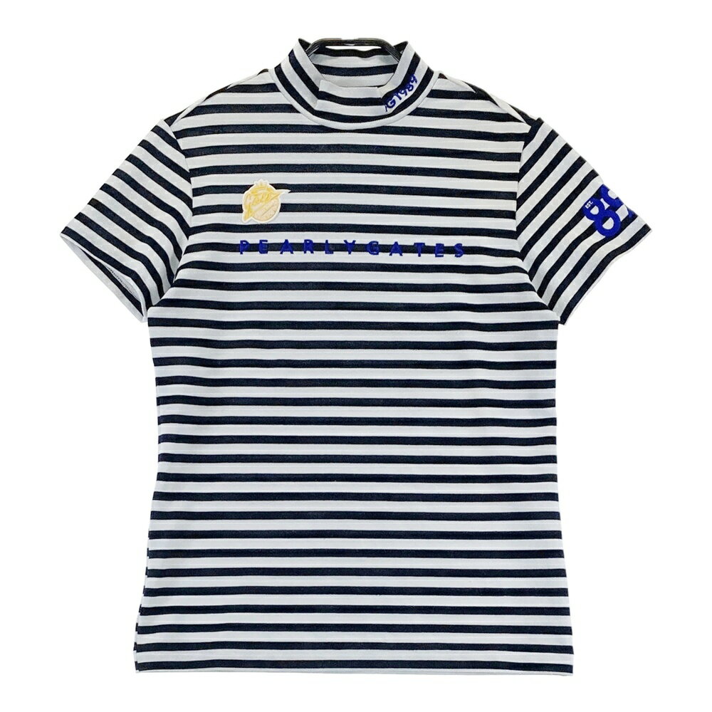 PEARLY GATES パーリーゲイツ ハイネック 半袖Tシャツ ボーダー柄 ホワイト系 1 【中古】ゴルフウェア ..