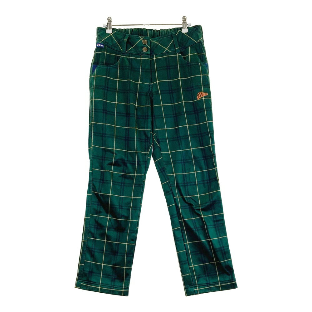 FILA GOLF フィラゴルフ 裏起毛 ロングパンツ チェック柄 グリーン系 L 【中古】ゴルフウェア レディース