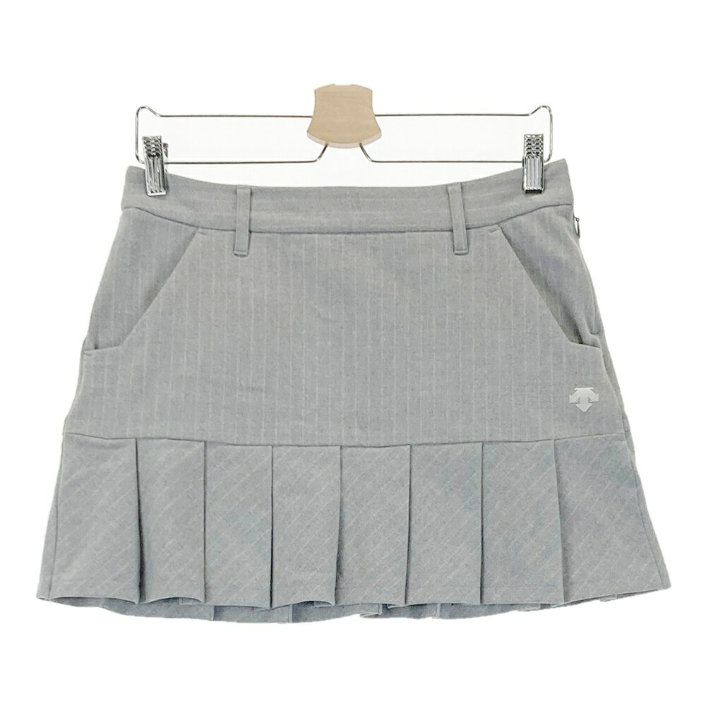 DESCENTE GOLF デサントゴルフ ストレッチ プリーツスカート ストライプ柄 グレー系 L 【中古】ゴルフウェア レディース