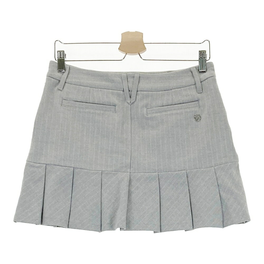 DESCENTE GOLF デサントゴルフ ストレッチ プリーツスカート ストライプ柄 グレー系 L 【中古】ゴルフウェア レディース