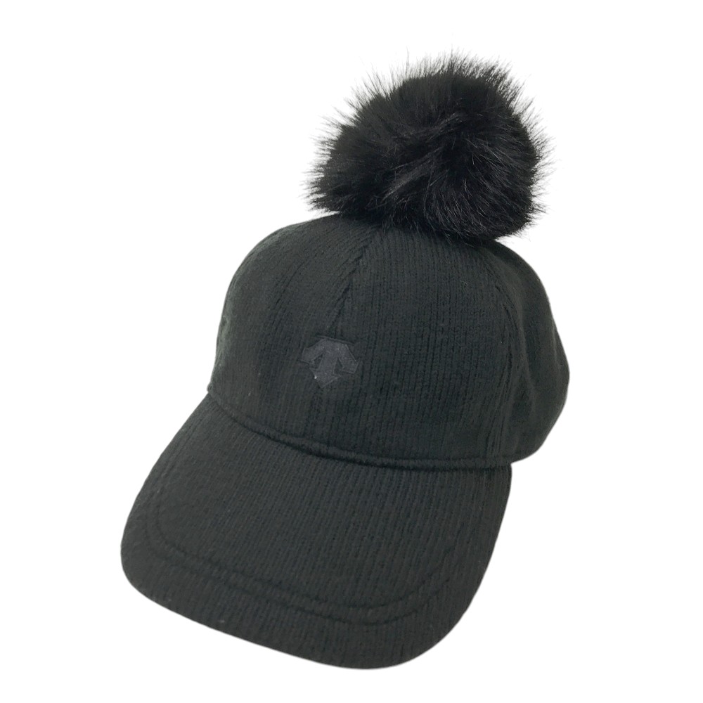 DESCENTE GOLF デサントゴルフ 耳当て付キャップ ボンボン ブラック系 F(55-57cm) 【中古】ゴルフウェア