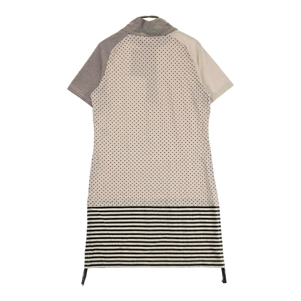 HEAL CREEK ヒールクリーク ハーフジップ 半袖ワンピース ドット×ボーダー柄 ベージュ系 40 【中古】ゴルフウェア レディース