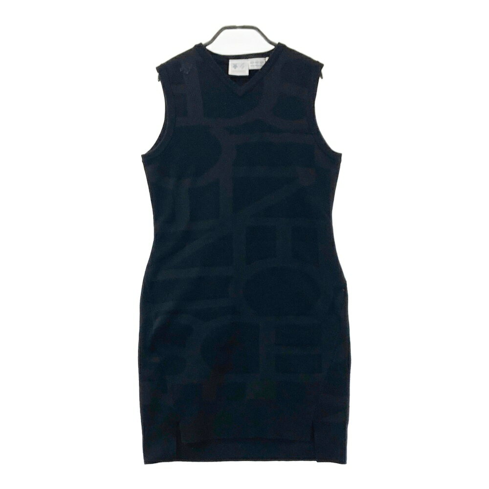 DESCENTE GOLF デサントゴルフ ノースリーブ ニットワンピース ロゴ柄 ブラック系 M 【中古】ゴルフウェア レディース