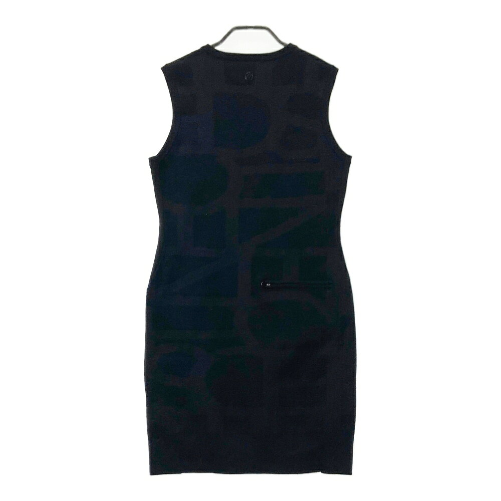 DESCENTE GOLF デサントゴルフ ノースリーブ ニットワンピース ロゴ柄 ブラック系 M 【中古】ゴルフウェア レディース