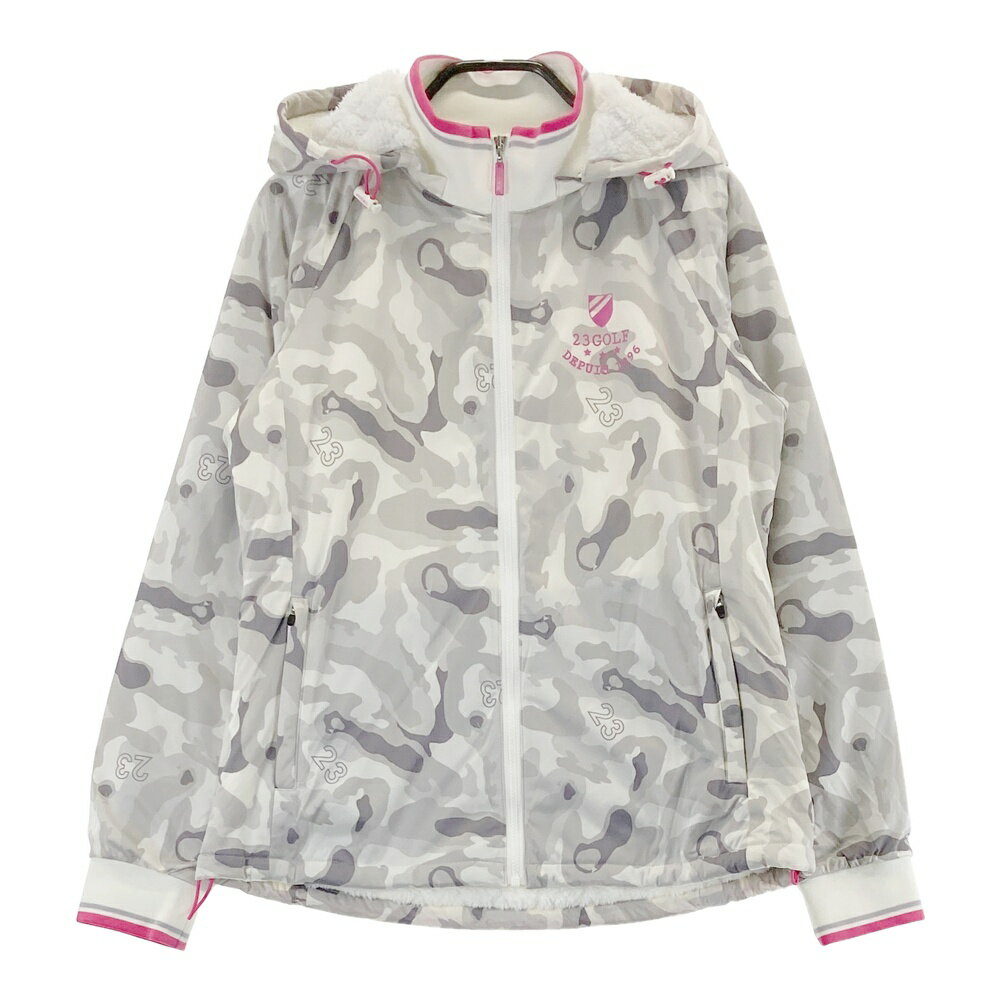 23区GOLF ニジュウサンクゴルフ 2way 裏ボア 中綿 ジップジャケット カモフラ 迷彩柄 グレー系 1 【中古】ゴルフウェア レディース