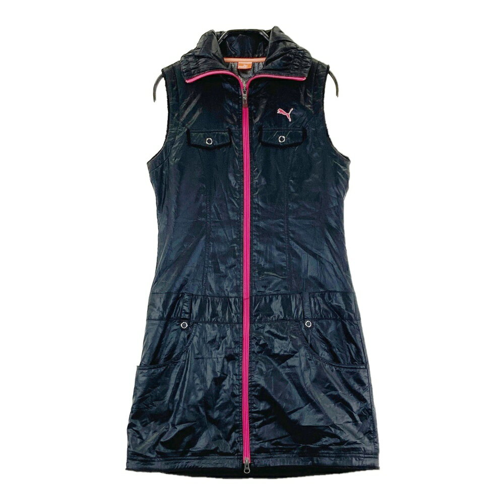 PUMA GOLF プーマゴルフ ノースリーブ 中綿 ジップワンピース ブラック系 M 【中古】ゴルフウェア レディース