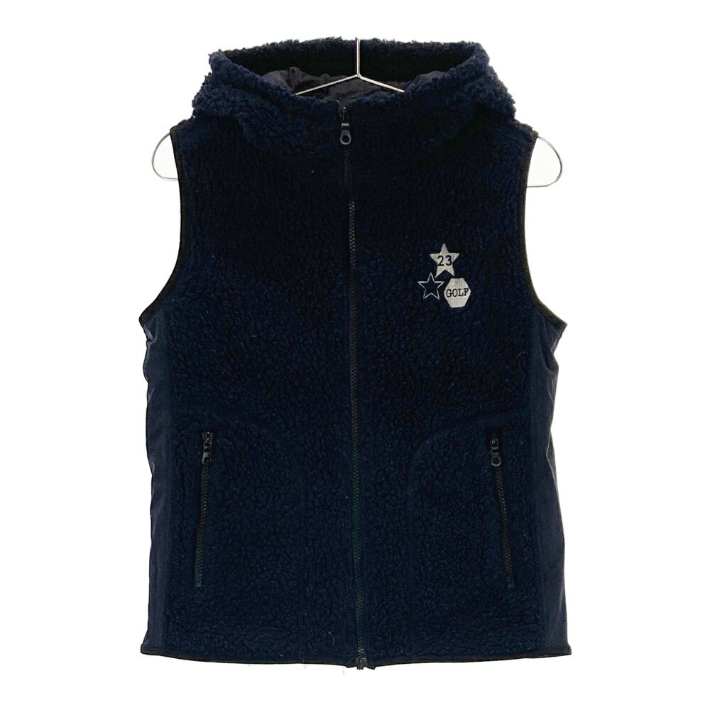 23区GOLF ニジュウサンクゴルフ フード付 ボア ジップベスト ネイビー系 1 【中古】ゴルフウェア レディース
