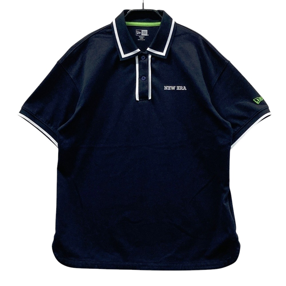 NEW ERA ニューエラ ロゴプリント 半袖ポロシャツ ネイビー系 LARGE 【中古】ゴルフウェア レディース