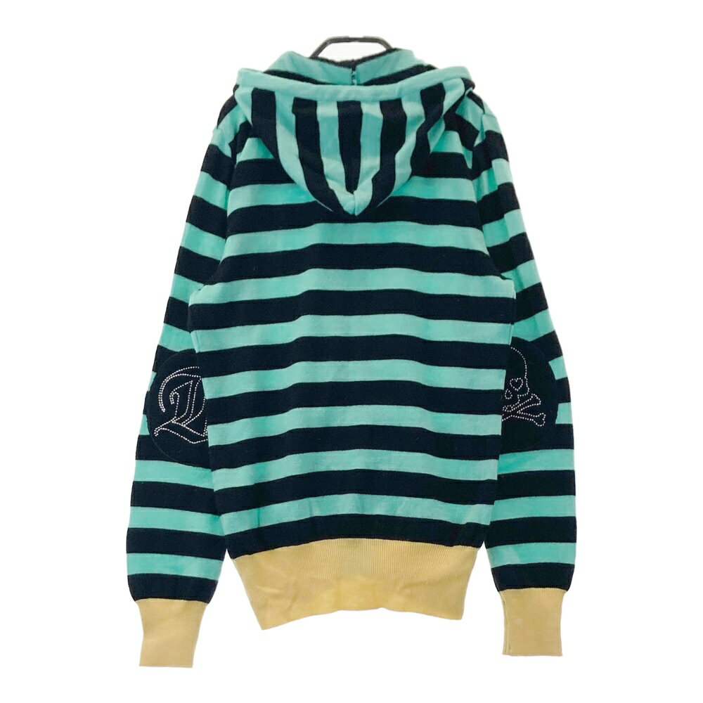 DANCE WITH DRAGON ダンスウィズドラゴン フルジップ ニットパーカー ボーダー柄 グリーン系 3 【中古】ゴルフウェア レディース