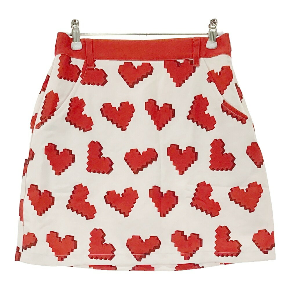 KISS ON THE GREEN キスオンザグリーン インナー付 ストレッチスカート 総柄 レッド系 2 【中古】ゴル..