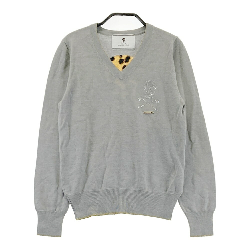 MARK&LONA マークアンドロナ ウール混 ニットセーター スカル グレー系 S 【中古】ゴルフウェア レディース