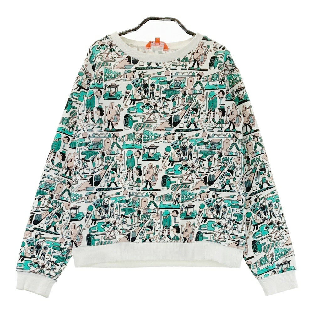BEAMS GOLF ビームスゴルフ スウェットトレーナー 総柄 ホワイト系 M 【中古】ゴルフウェア レディース