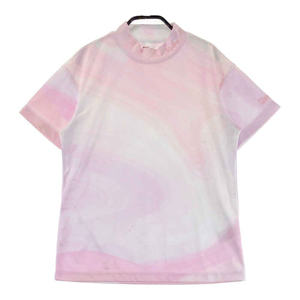 NEW ERA ニューエラ モックネック 半袖Tシャツ 総柄 ピンク系 SMALL 【中古】ゴルフウェア レディース