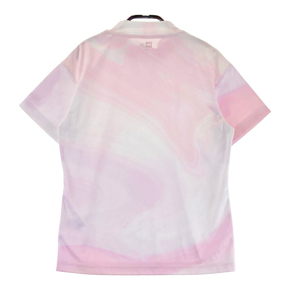 NEW ERA ニューエラ モックネック 半袖Tシャツ 総柄 ピンク系 SMALL 【中古】ゴルフウェア レディース