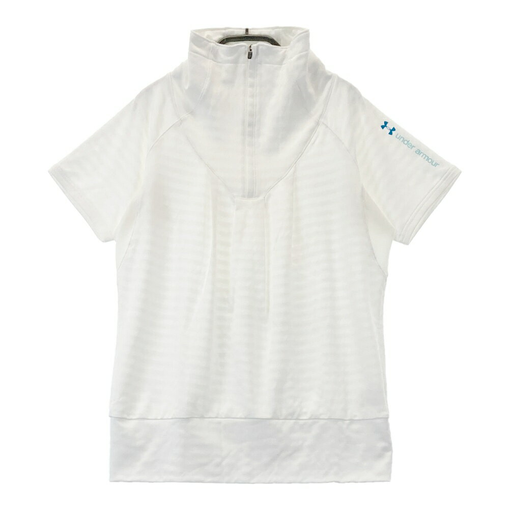 UNDER ARMOUR アンダーアーマー ハーフジップ半袖Tシャツ ボーダー柄 ホワイト系 【中古】ゴルフウェア レディース