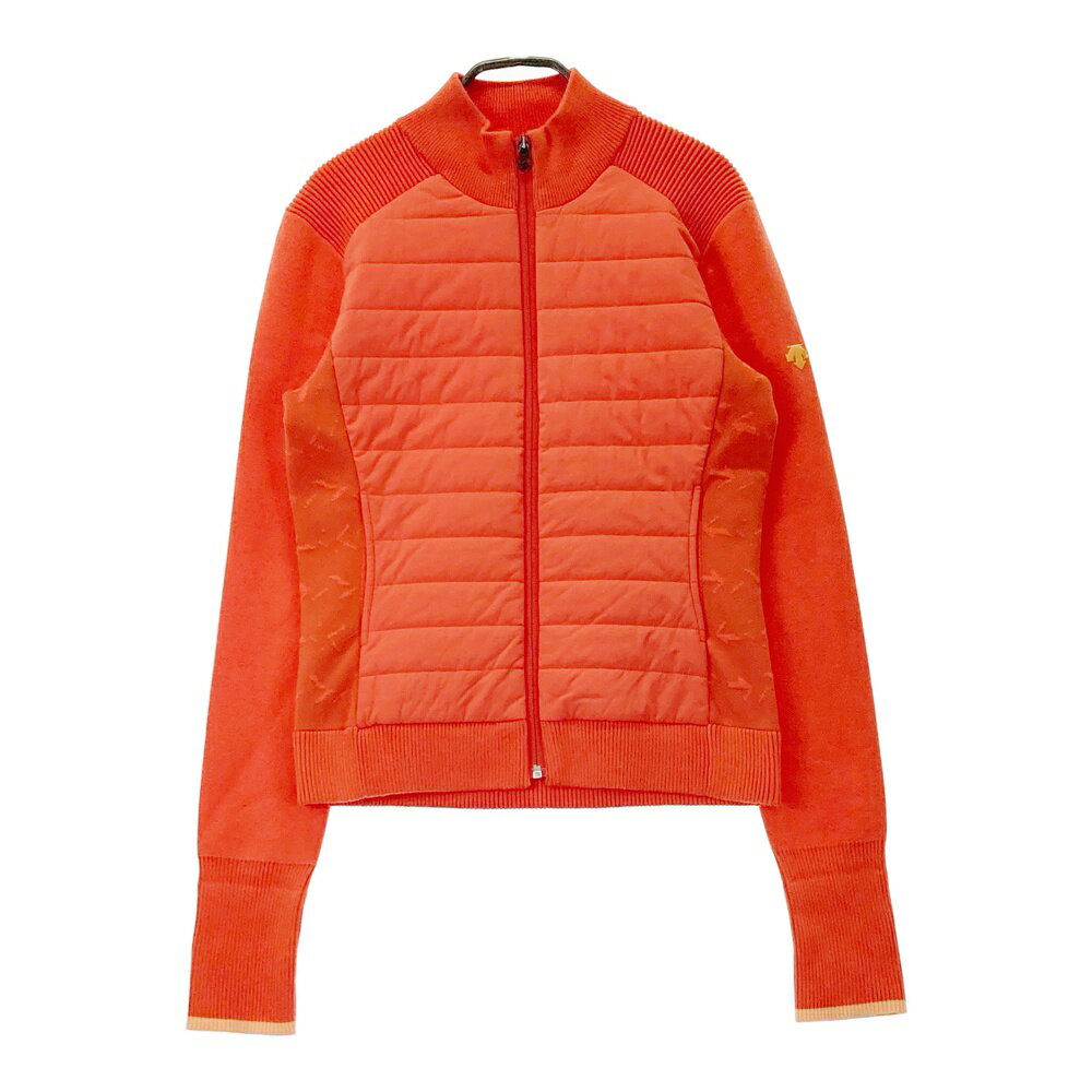 DESCENTE GOLF デサントゴルフ 中綿切替 長袖ニットジャケット 総柄 オレンジ系 M 【中古】ゴルフウェア レディース