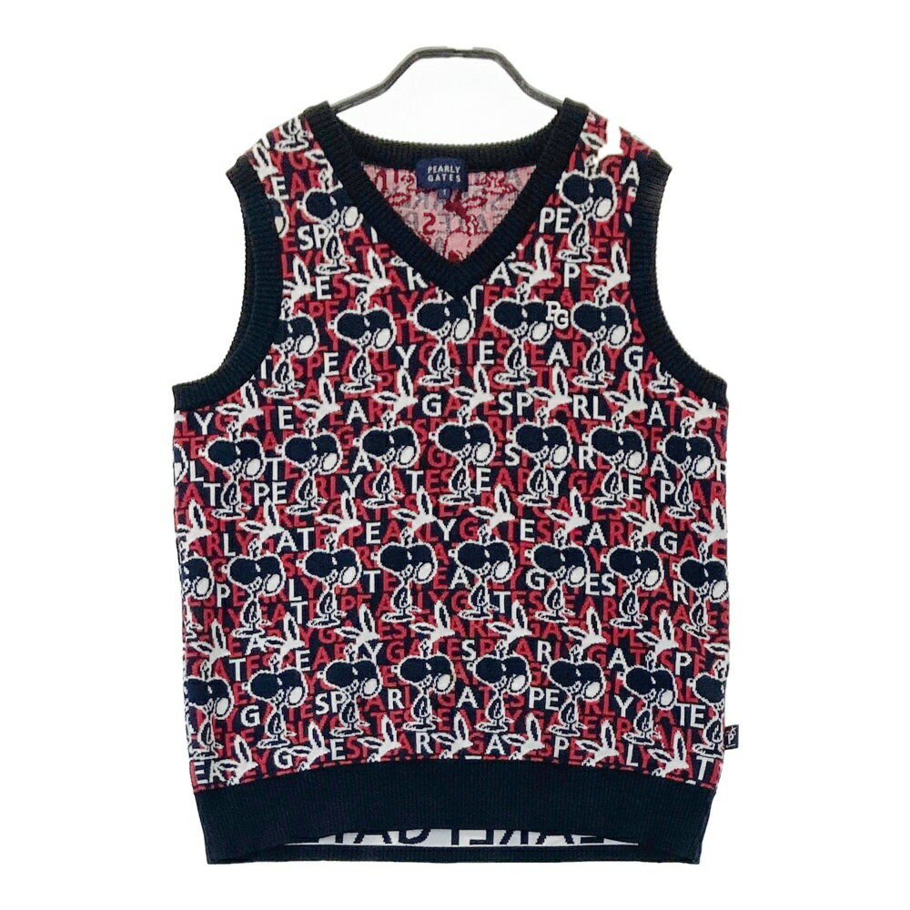 PEARLY GATES パーリーゲイツ × PEANUTS ニットベスト スヌーピー柄 ブラック系 1 【中古】ゴルフウェ..