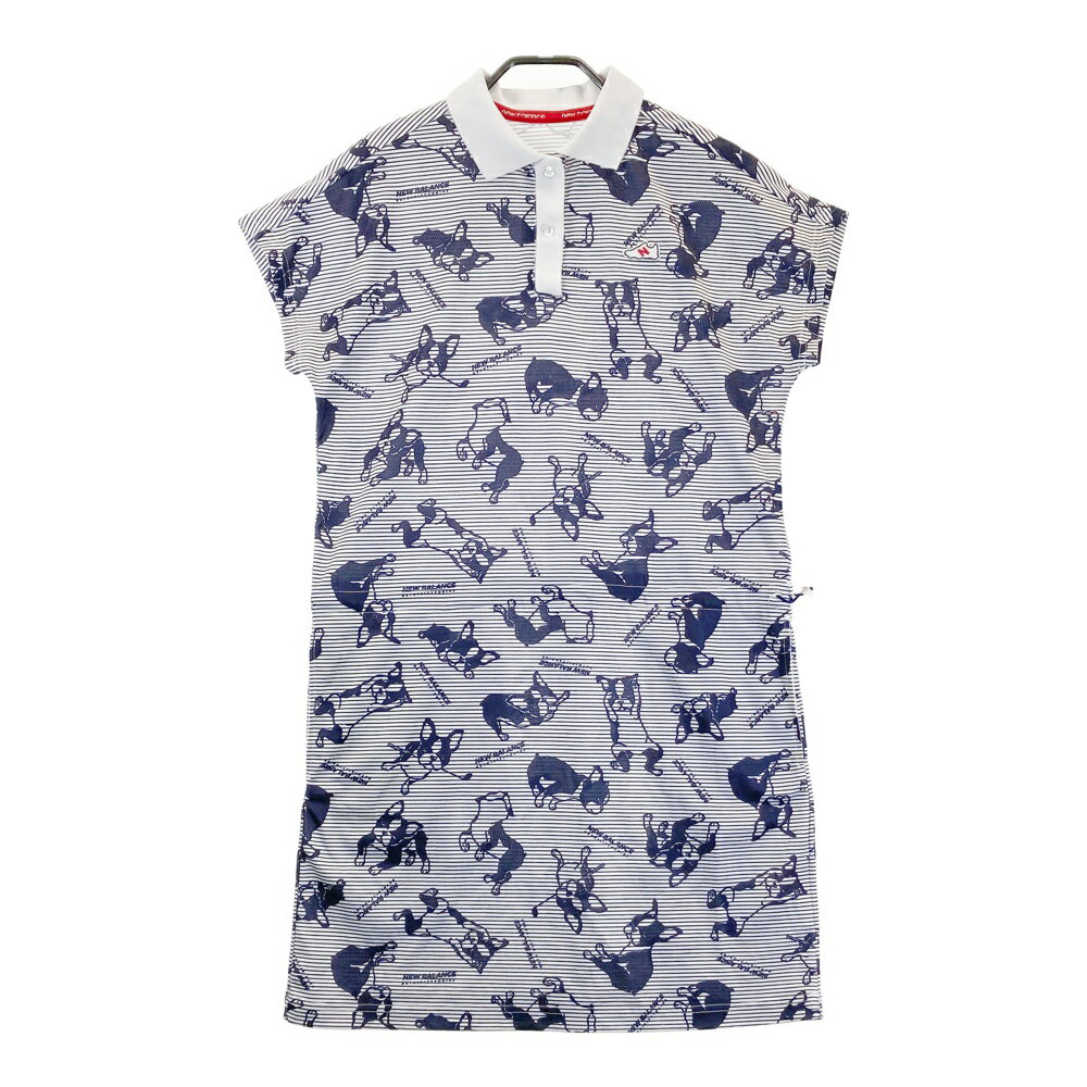 NEW BALANCE GOLF ニューバランス 半袖ポロワンピース ボストンテリア柄 ネイビー系 2 【中古】ゴルフウェア レディース