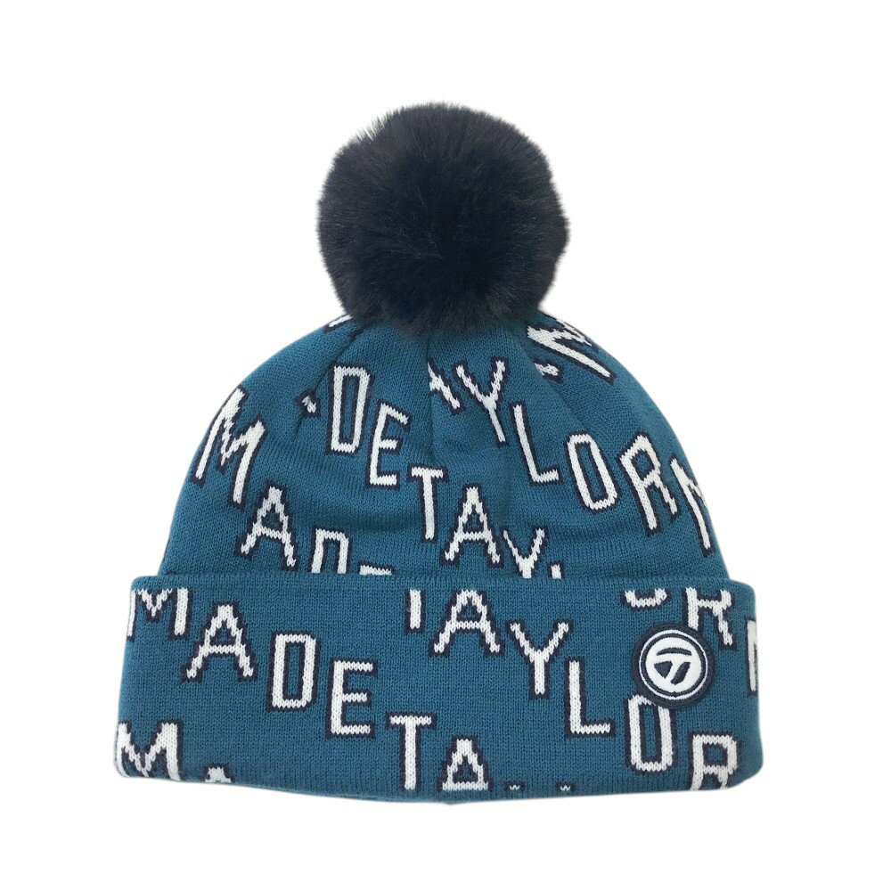 TAYLOR MADE テーラーメイド ニット帽 ボンボン付 総柄 ブルー系 55-57cm 【中古】ゴルフウェア
