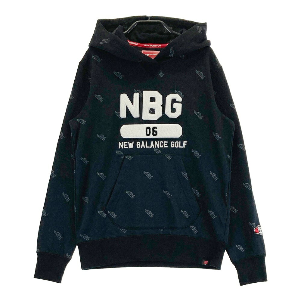 NEW BALANCE GOLF ニューバランス ロゴ刺繍入り 長袖パーカー 総柄 ブラック系 0 【中古】ゴルフウェア レディース